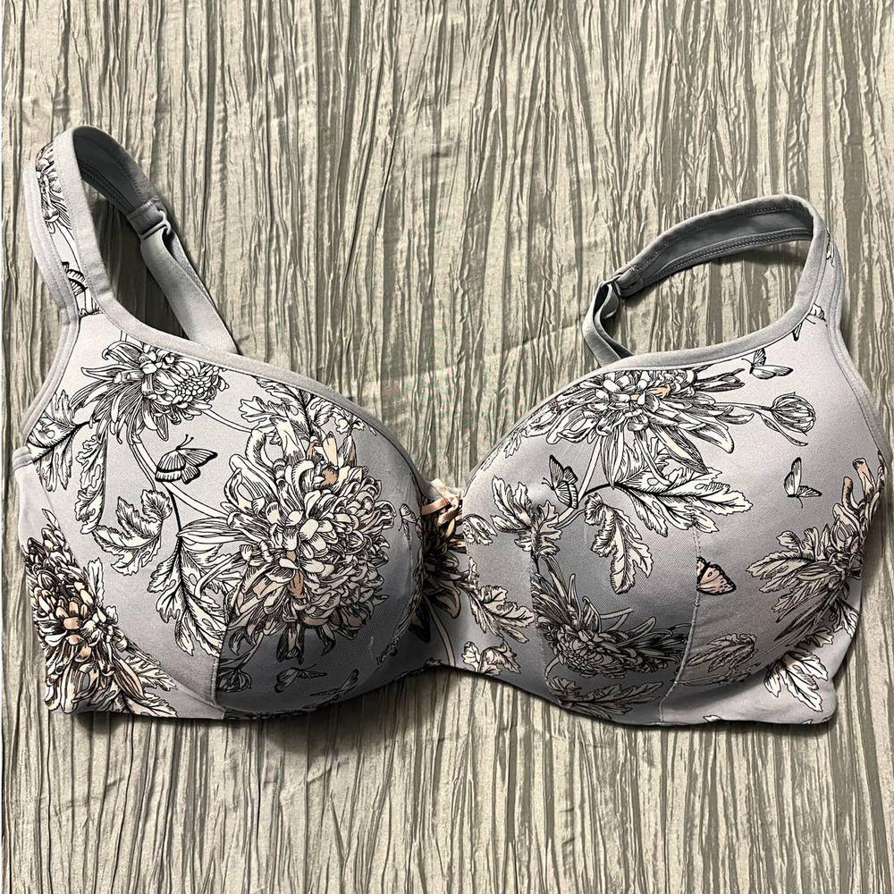 Cacique Blue Chrysanthemum Floral Lightly Lined Balconette Bra - 40DDD / 40F